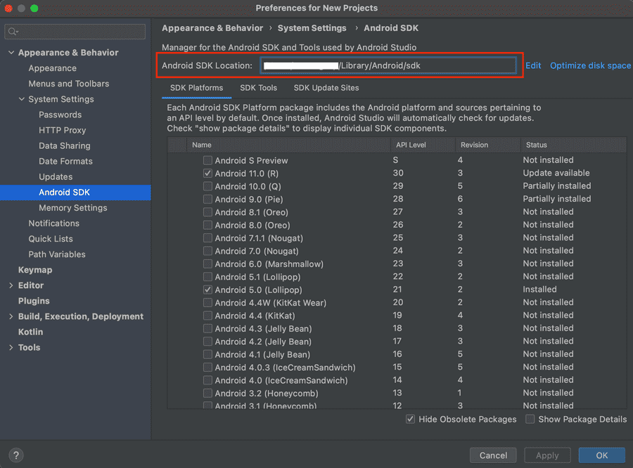 react native install setting androidstudio